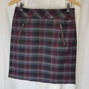 LOFT Black Gray Maroon Plaid Straight Short Skirt with Zippers, 2